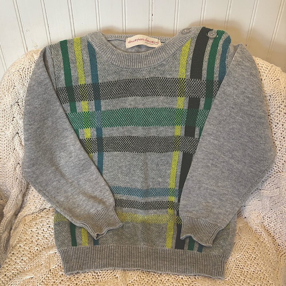 Boys Deux par Deux Gray and Green Plaid Sweater size 24 months